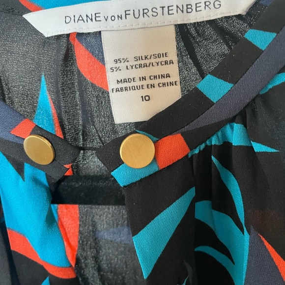 Diane Von Furstenberg Black and Blue Blouse with Red Accents - Picture 3 of 3